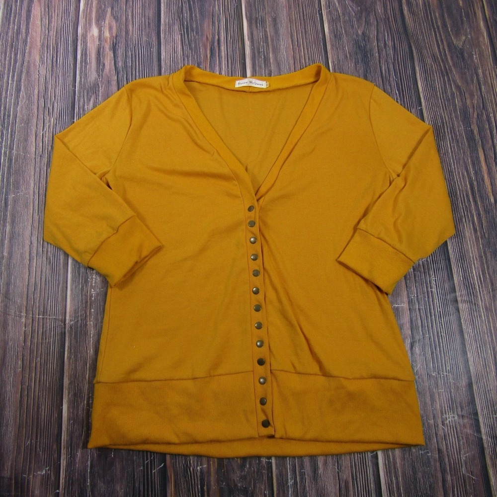 Steven McQueen Tunic Womens XL Yellow V-Neck Button-Up Long Sleeve Granny Core